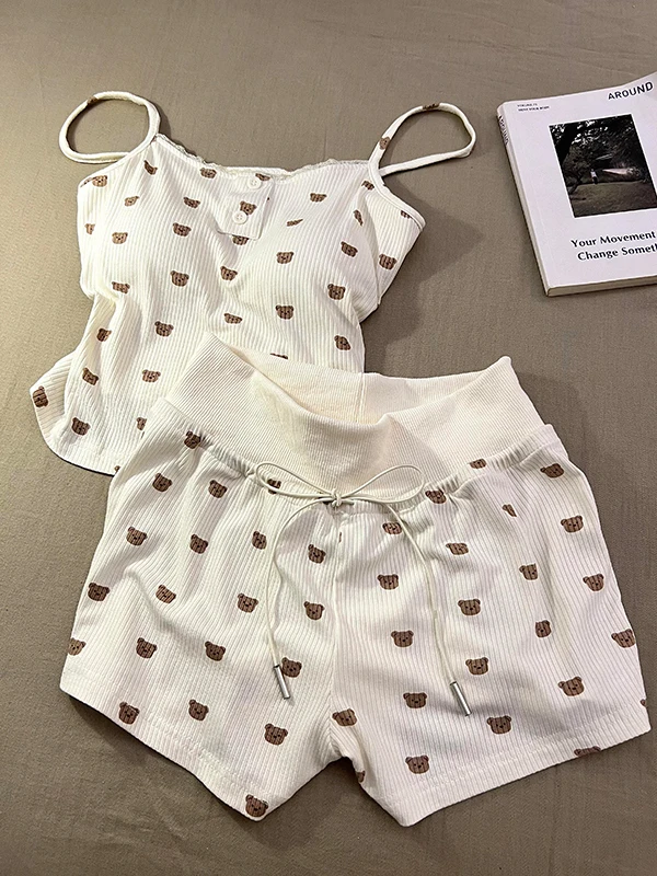 Cute Bear Print Sleepwear Set Women's Summer Fashionable Strap Short Pants Home Clothes Outdoor Wearable Soft Comfortable
Cute Bear Print Sleepwear Set Women's Summer Fashionable Strap Short Pants Home Clothes Outdoor Wearable Soft Comfortable