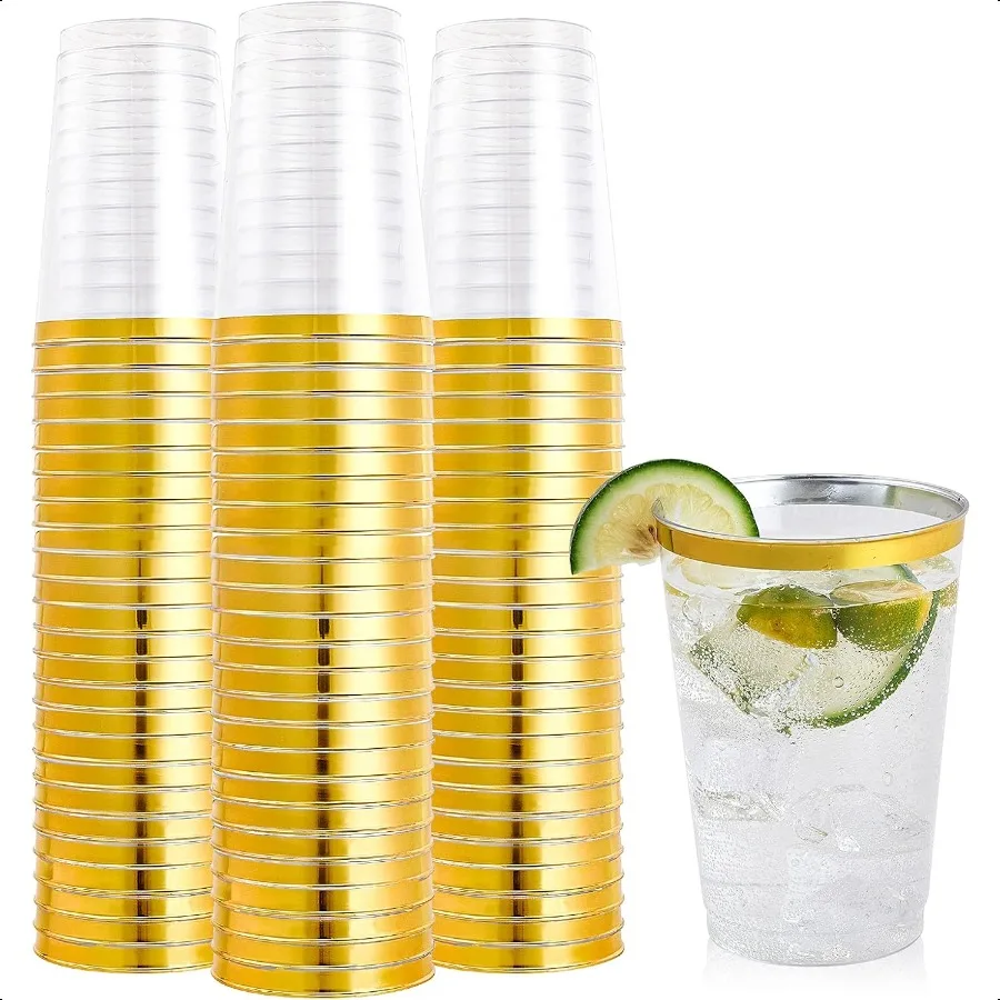 100 Pack 12 oz Gold Rimmed Plastic Cups Clear Tumblers for Wedding Heavyduty Fancy Hard Cups with Gold Rim
100 Pack 12 oz Gold Rimmed Plastic Cups Clear Tumblers for Wedding Heavyduty Fancy Hard Cups with Gold Rim