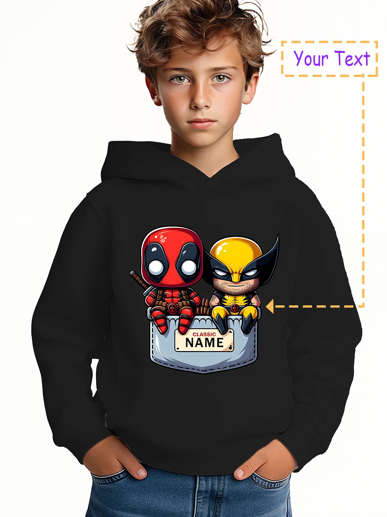 MINISO Deadpool & Wolverine Pocket Hoodie for Boys - Cute and trendy, featuring two heroes with pockets, perfect for everyday 
MINISO Deadpool & Wolverine Pocket Hoodie for Boys - Cute and trendy, featuring two heroes with pockets, perfect for everyday