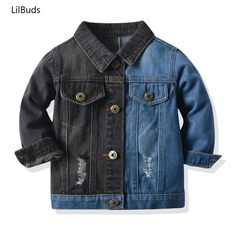 2024 Children Boys' Casual Denim Jacket Autumn Clothes Korean Turn-Down Collar with Hole Black&blue Spliced Color Outerwear Coat
2024 Children Boys' Casual Denim Jacket Autumn Clothes Korean Turn-Down Collar with Hole Black&blue Spliced Color Outerwear Coat