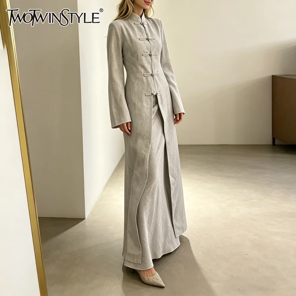 TWOTWINSTYLE Solid Slimming 2 Piece Set for Women Roune Neck Long Sleeves Spliced Buttons Top Patchwork Zipper Skirt Set Female
TWOTWINSTYLE Solid Slimming 2 Piece Set for Women Roune Neck Long Sleeves Spliced Buttons Top Patchwork Zipper Skirt Set Female