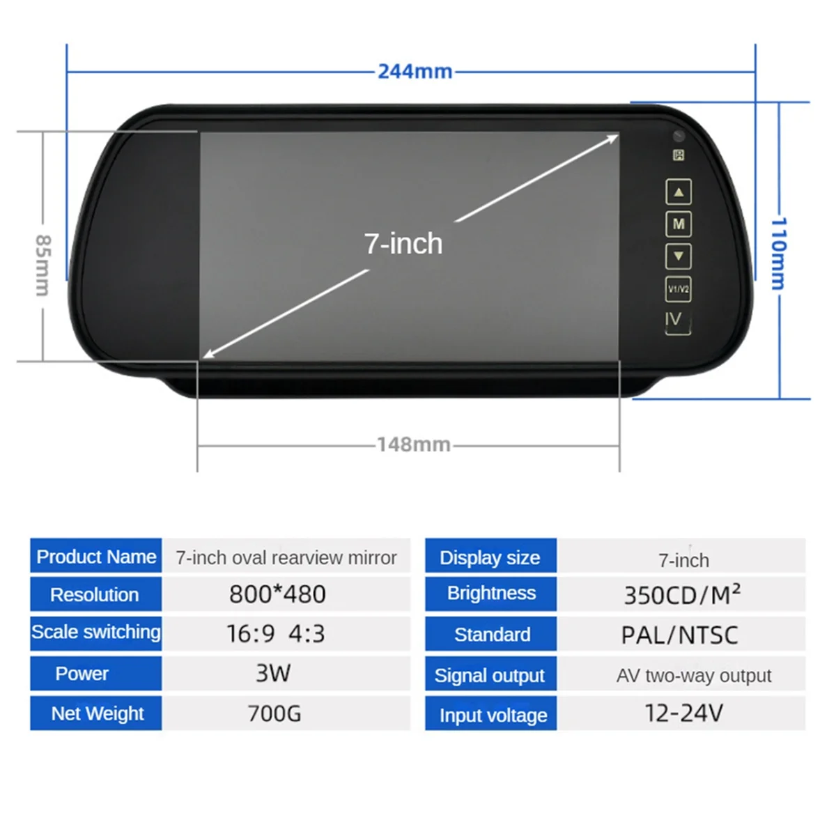 7 Inch Car LCD Mirror Monitor Parking Screen Auto Display Assist for Rear View Reversing Camera
7 Inch Car LCD Mirror Monitor Parking Screen Auto Display Assist for Rear View Reversing Camera