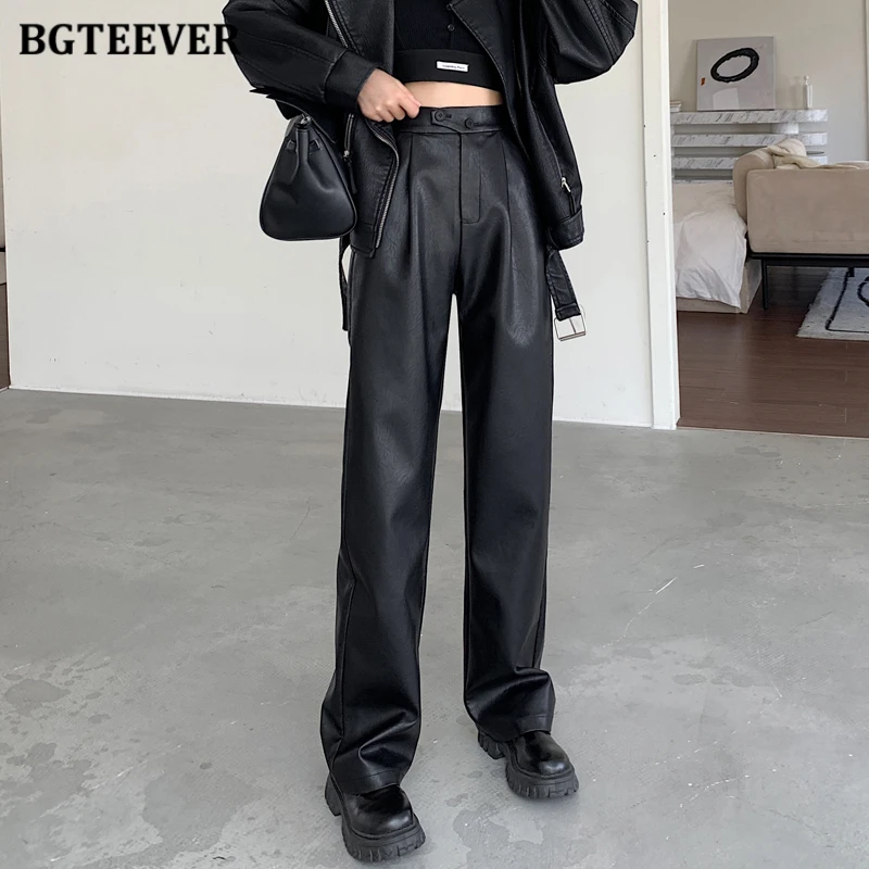 BGTEEVER Stylish Loose Pockets Female PU Leather Pants Spring High Waist Black Straight Pu Trousers for Women
BGTEEVER Stylish Loose Pockets Female PU Leather Pants Spring High Waist Black Straight Pu Trousers for Women