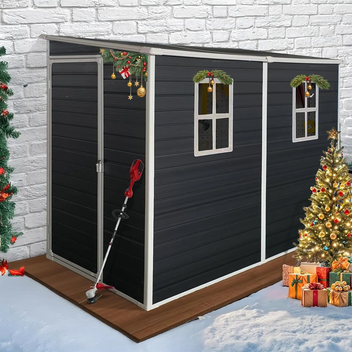 8x4ft Lean-to Resin Outdoor Storage Shed with Floor & 2 Windows for Patio Furniture Garden Tools Bike Beach Chairs, Customized
8x4ft Lean-to Resin Outdoor Storage Shed with Floor & 2 Windows for Patio Furniture Garden Tools Bike Beach Chairs, Customized