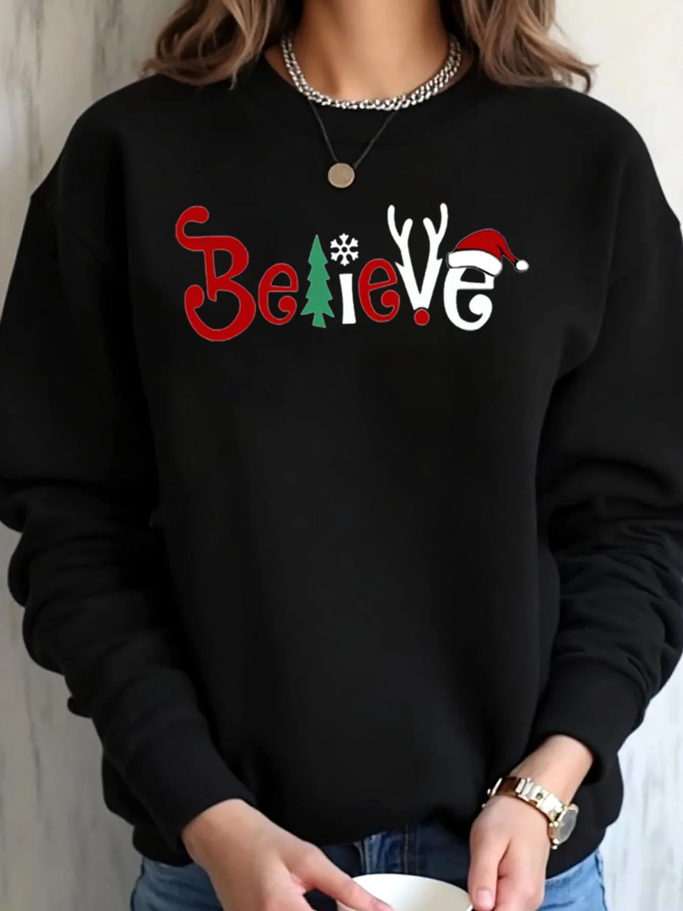 Женская толстовка большого размера, рождественская верьте, дерево, снежинка, олень, шляпа Санта-Клауса с принтом, уличная одежда
Женская толстовка большого размера, рождественская верьте, дерево, снежинка, олень, шляпа Санта-Клауса с принтом, уличная одежда