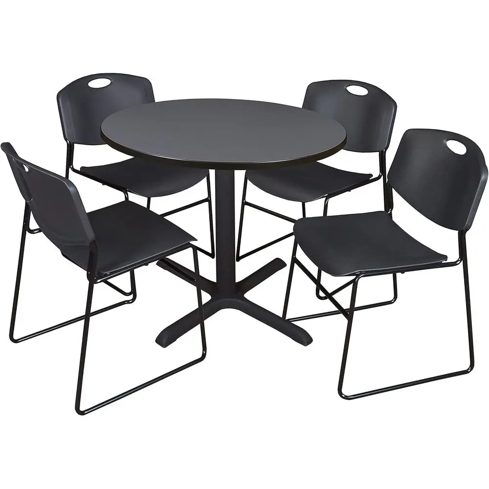 42 Inch Round Grey Breakroom Table with 4 Stackable Black Chairs
42 Inch Round Grey Breakroom Table with 4 Stackable Black Chairs