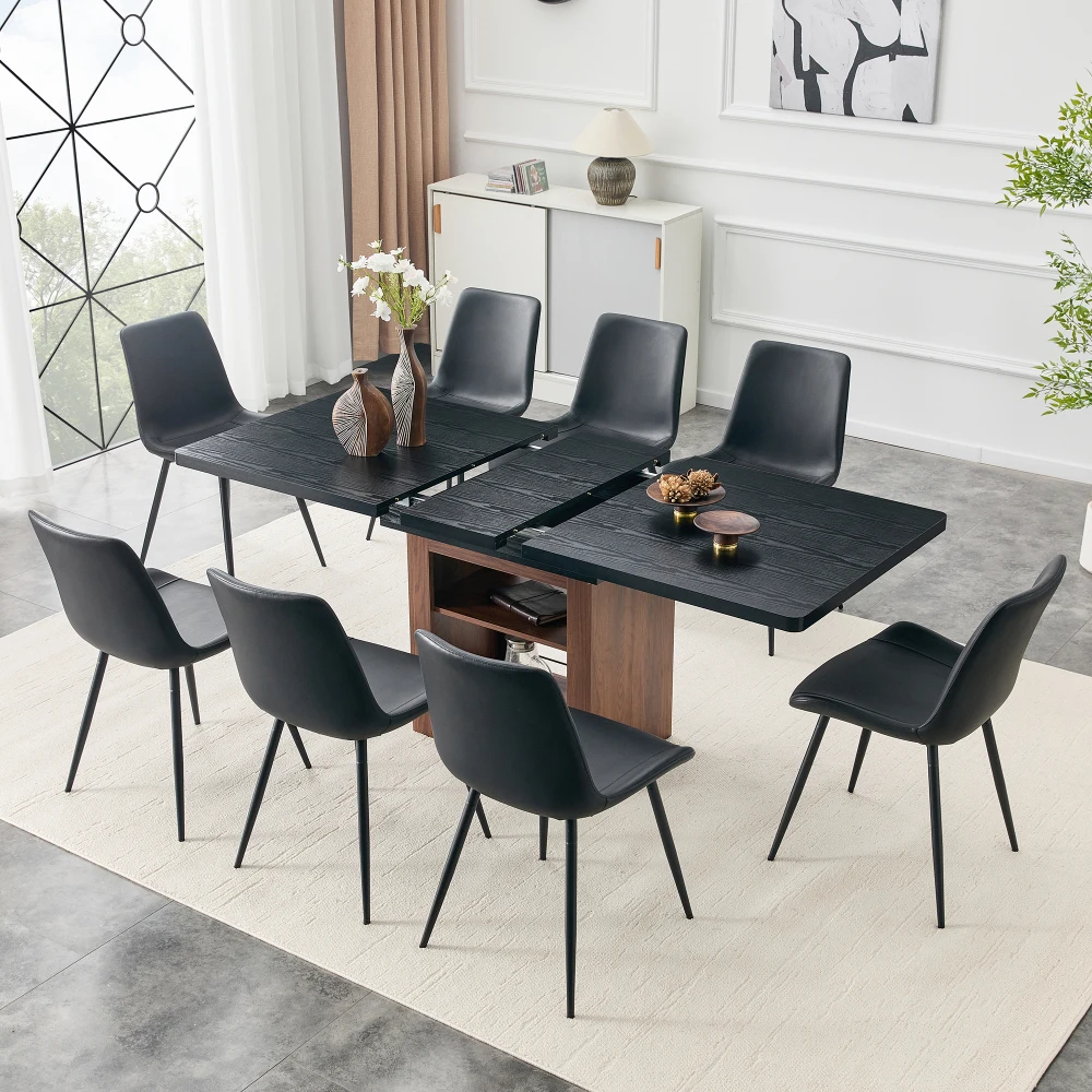 Expandable Dining Set:59-71in Pull-out +8 Black PU Chairs (Curved Cushion) for Home/Office
Expandable Dining Set:59-71in Pull-out +8 Black PU Chairs (Curved Cushion) for Home/Office