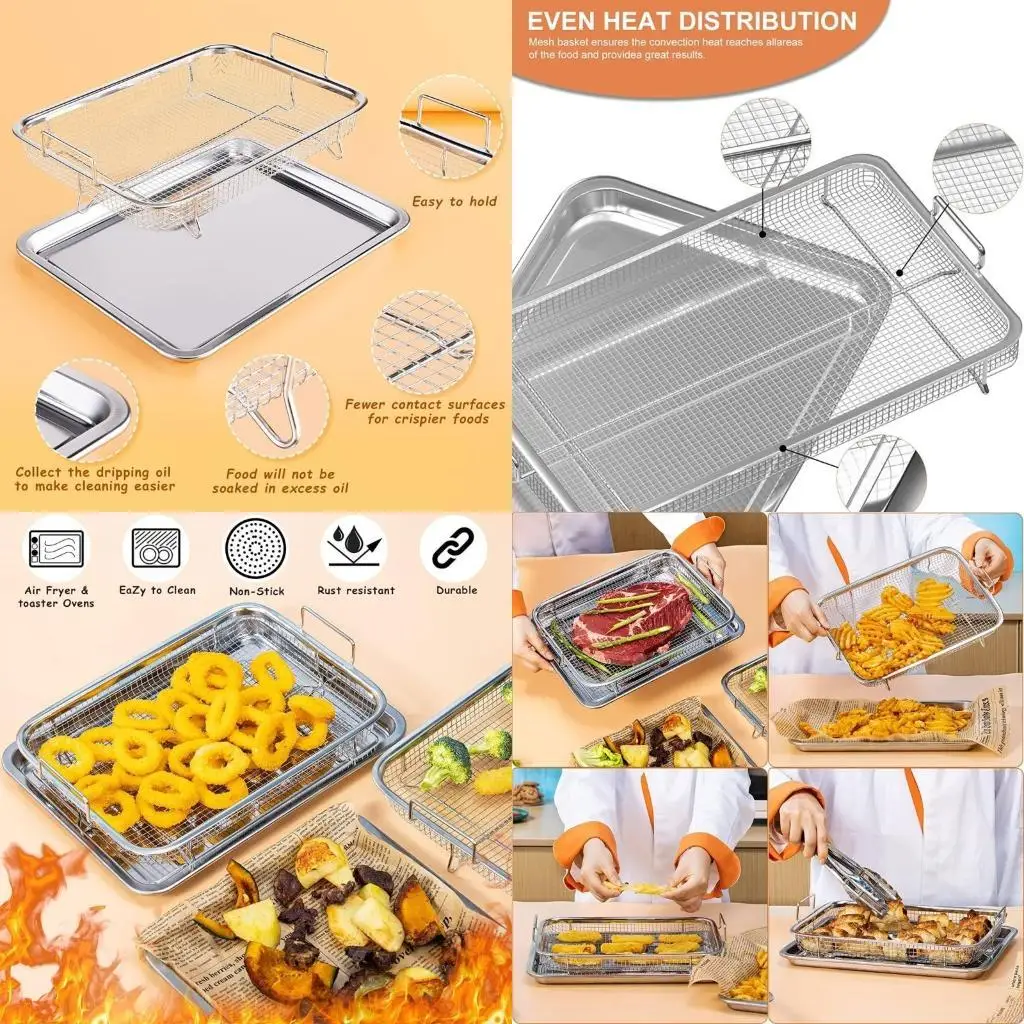 Extra-Large Air Fryer Basket for Oven Stainless Steel Crisper Tray Non-stick Mesh Roasting Basket for Fries/Bacon/Grill
Extra-Large Air Fryer Basket for Oven Stainless Steel Crisper Tray Non-stick Mesh Roasting Basket for Fries/Bacon/Grill