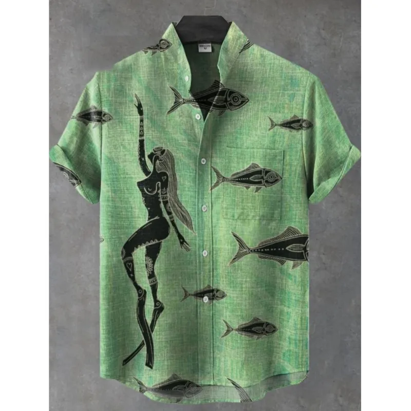 2025 Vintage Style Men's Fish Print Shirt Men's New Casual Linen Shirt A Short Sleeved Button-down Shirt In Comfortable Fabric
2025 Vintage Style Men's Fish Print Shirt Men's New Casual Linen Shirt A Short Sleeved Button-down Shirt In Comfortable Fabric