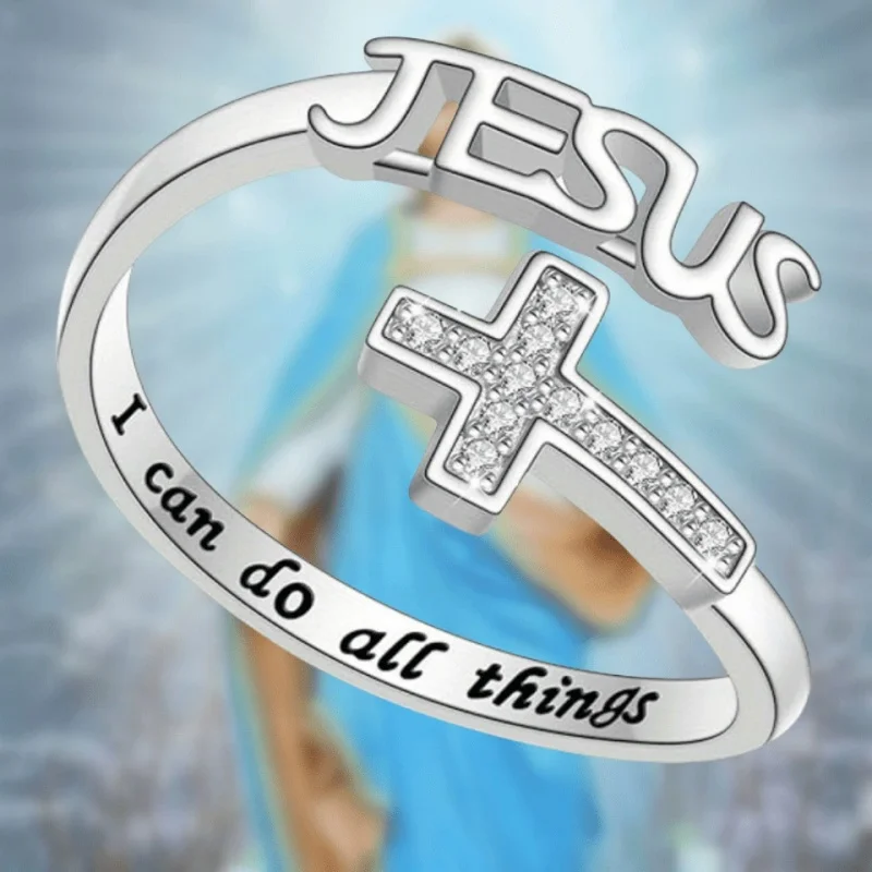 Jesus Cross Open Statement Ring: Adjustable English Bible Prayer Cross Pinky Rings for Women - I Can Do All Things
Jesus Cross Open Statement Ring: Adjustable English Bible Prayer Cross Pinky Rings for Women - I Can Do All Things