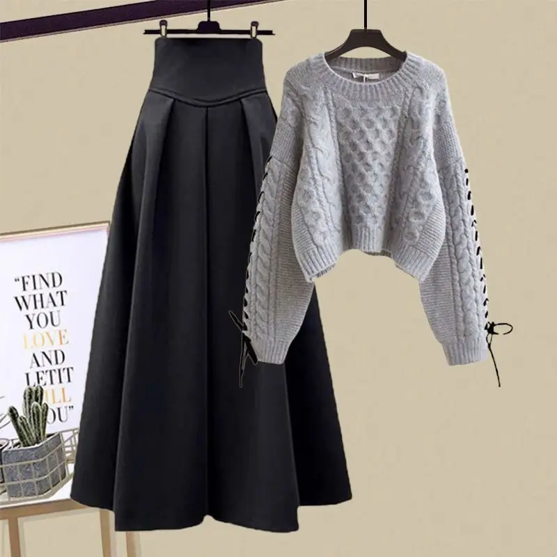 Women Suit Long Sleeve Knitted Sweater + Midi Skirts Autumn High Waist High Waist Two-piece Set 2025
Women Suit Long Sleeve Knitted Sweater + Midi Skirts Autumn High Waist High Waist Two-piece Set 2025