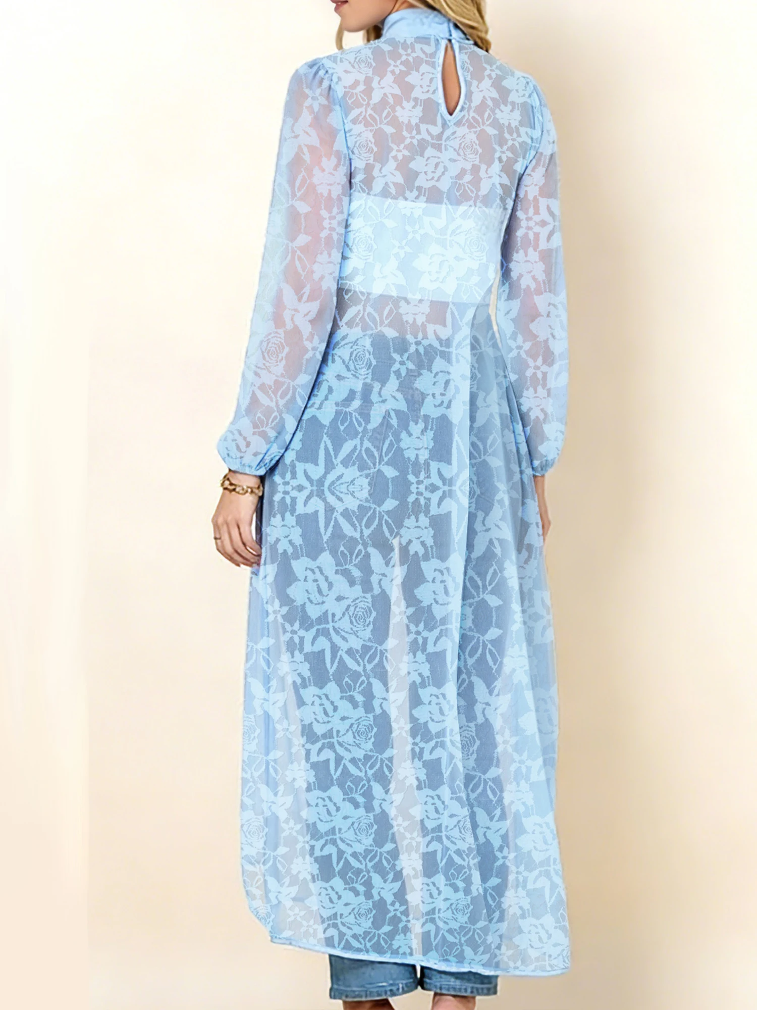 Women's Light Blue Lace Cape Top Long Sleeve Mock Neck Sheer Floral Mesh Blouse for Party Clubwear Spring Autumn Cover-Ups Tops
Women's Light Blue Lace Cape Top Long Sleeve Mock Neck Sheer Floral Mesh Blouse for Party Clubwear Spring Autumn Cover-Ups Tops