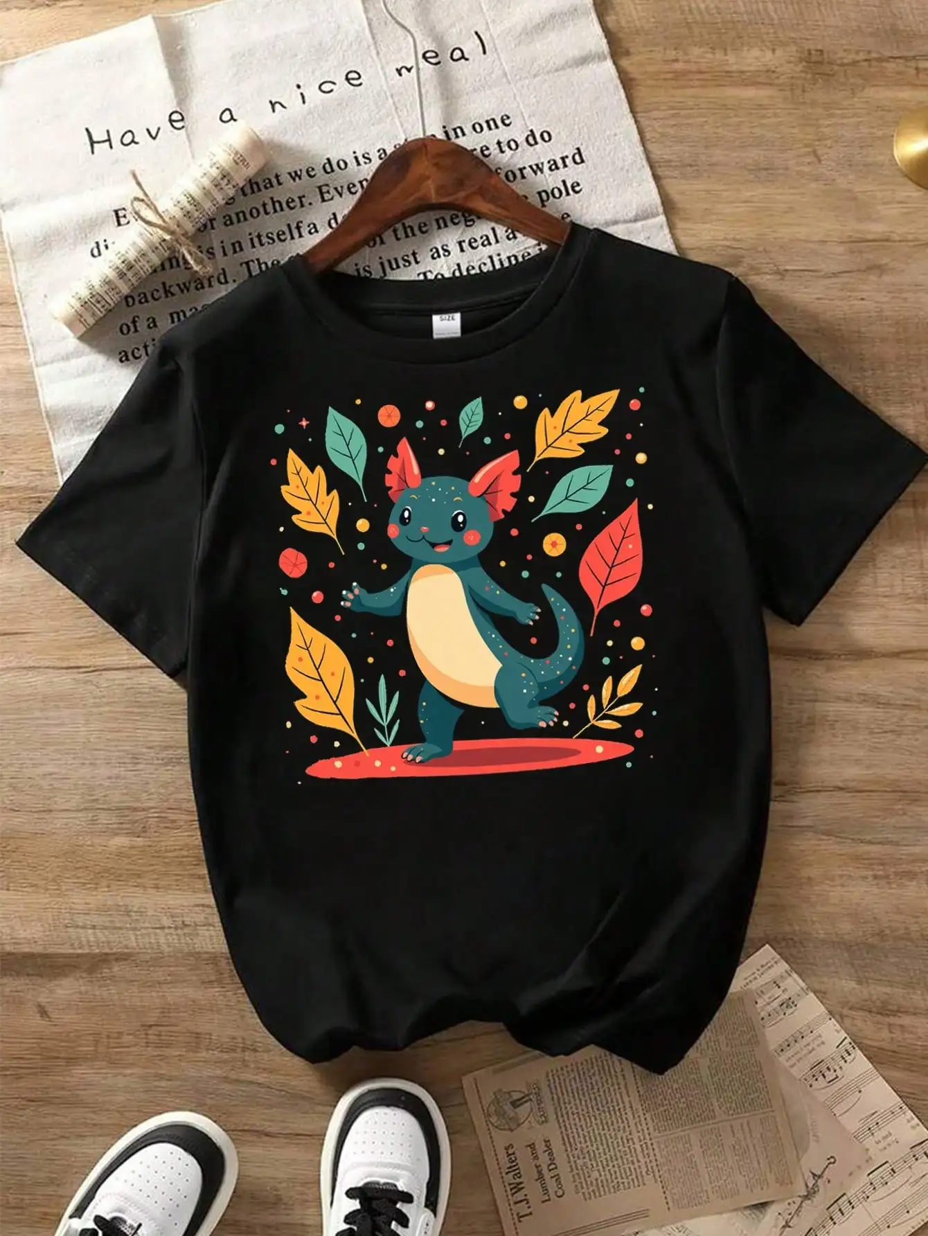 Хлопковая футболка Fantasy Creature, черная футболка с листьями и милым драконом, химерные летние топы
Хлопковая футболка Fantasy Creature, черная футболка с листьями и милым драконом, химерные летние топы