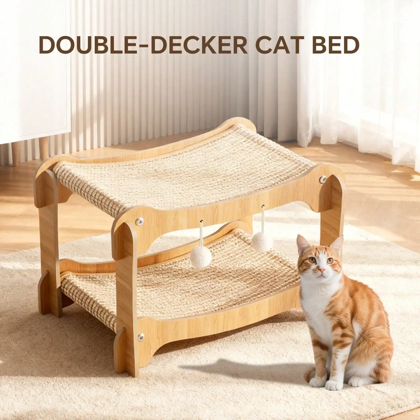 Wooden Two-Tier Cat Scratcher Bed Large Sisal Scratching Board For Indoor Cats
Wooden Two-Tier Cat Scratcher Bed Large Sisal Scratching Board For Indoor Cats