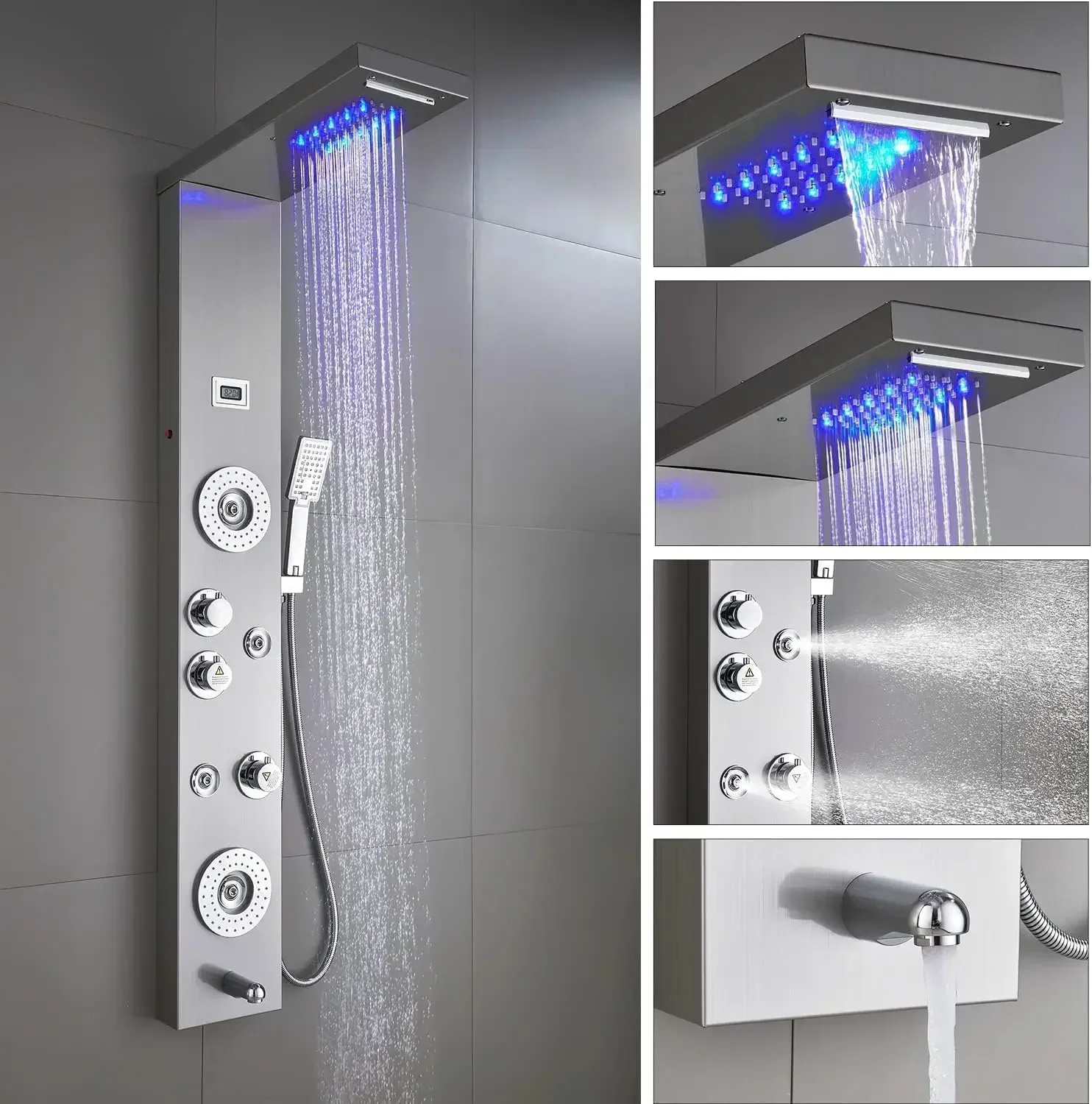 Stainless Steel Shower Panel Tower System,LED Rainfall Waterfall Shower Head 6-Function Faucet Rain Massage System with Body Jet
Stainless Steel Shower Panel Tower System,LED Rainfall Waterfall Shower Head 6-Function Faucet Rain Massage System with Body Jet