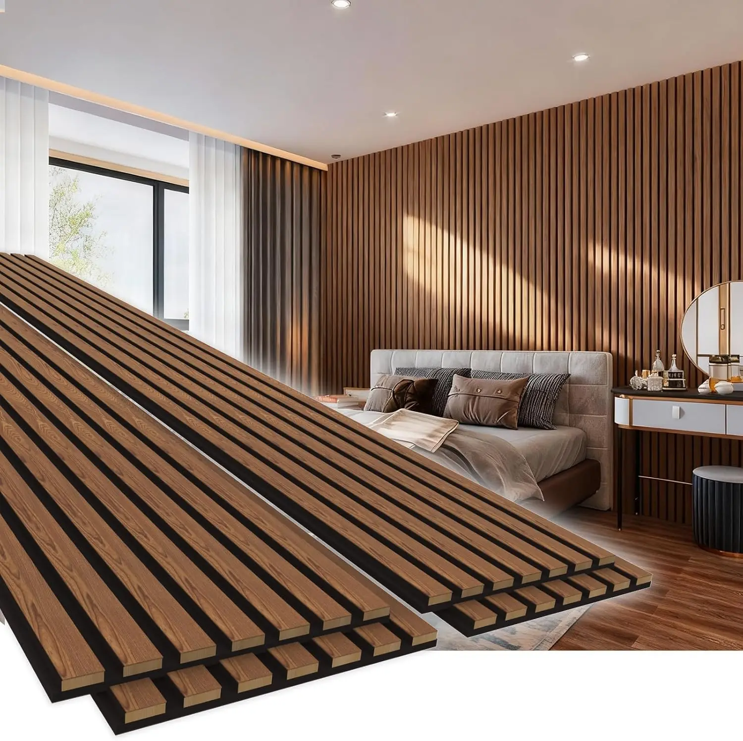 4 Pack Wood Panels for Wall, Acoustic Soundproof Slat Panels, 3D Fluted Decor in Walnut
4 Pack Wood Panels for Wall, Acoustic Soundproof Slat Panels, 3D Fluted Decor in Walnut
