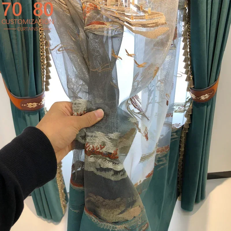 New Chinese Style High-end Embroidery Splicing Window Screen Dark Green Velvet Curtains for Living Room Bedroom French Window
New Chinese Style High-end Embroidery Splicing Window Screen Dark Green Velvet Curtains for Living Room Bedroom French Window