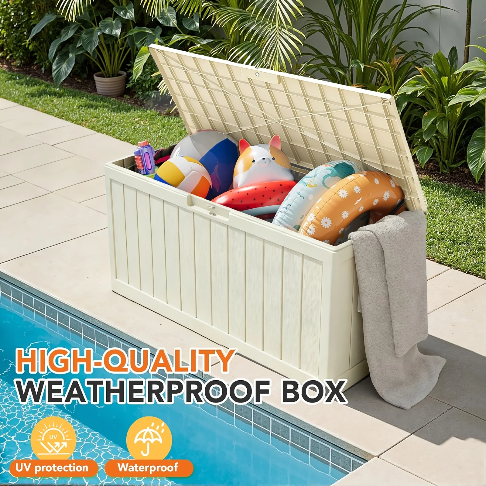 75 Gallon Large Deck Box, Deck Box Outdoor Storage Boxes, Outdoor Storage Organizer with Lock Opening, Waterproof Outdoor Storage Box with Bottom Pulleys, Box,Cabinet,Rack for Outdoor Storage
75 Gallon Large Deck Box, Deck Box Outdoor Storage Boxes, Outdoor Storage Organizer with Lock Opening, Waterproof Outdoor Storage Box with Bottom Pulleys, Box,Cabinet,Rack for Outdoor Storage