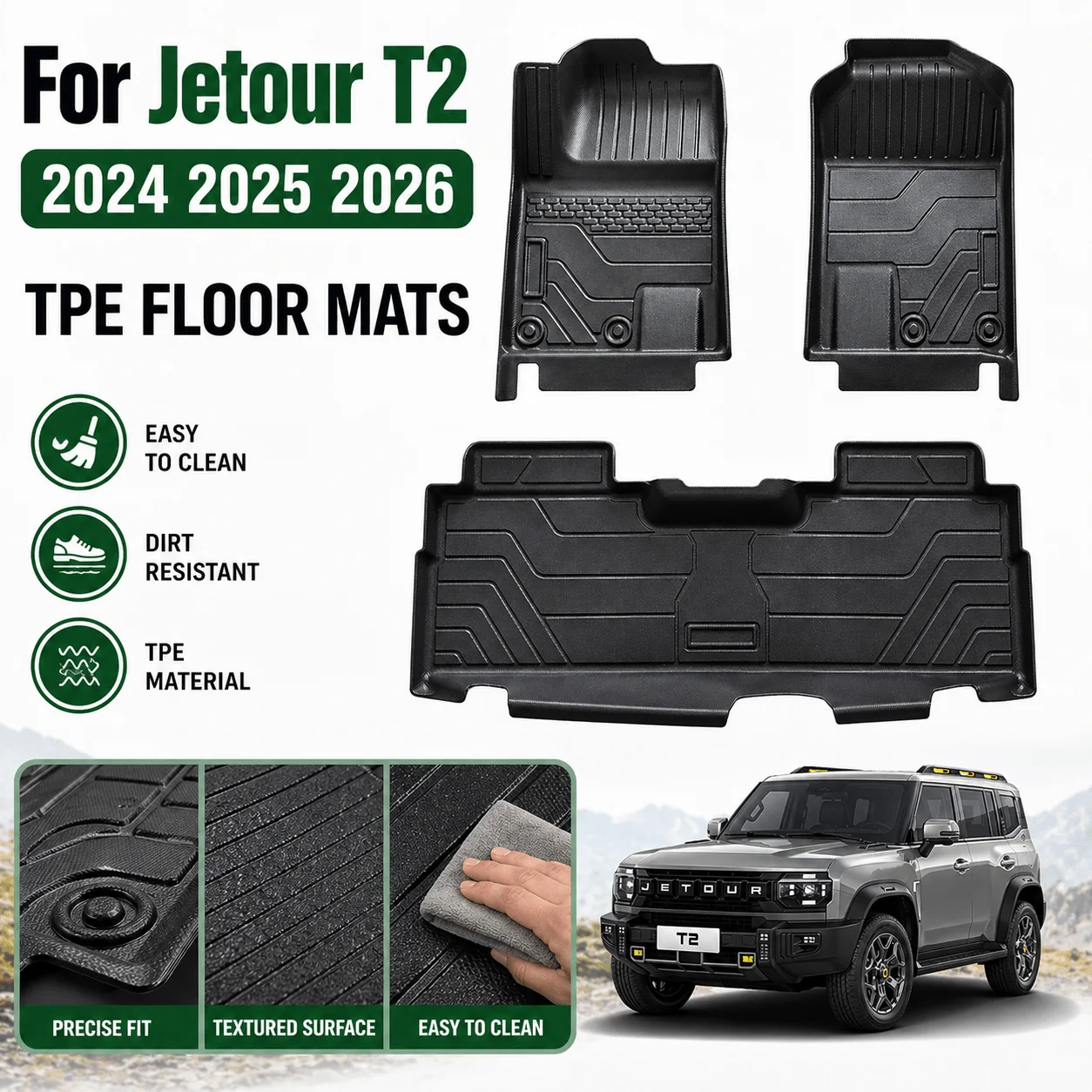TPE Car Floor Mats For Jetour T2 2024 2025 2026 Rear Seat Integrated Models Floor Mats Cargo Liner TPE Floor Liners
TPE Car Floor Mats For Jetour T2 2024 2025 2026 Rear Seat Integrated Models Floor Mats Cargo Liner TPE Floor Liners