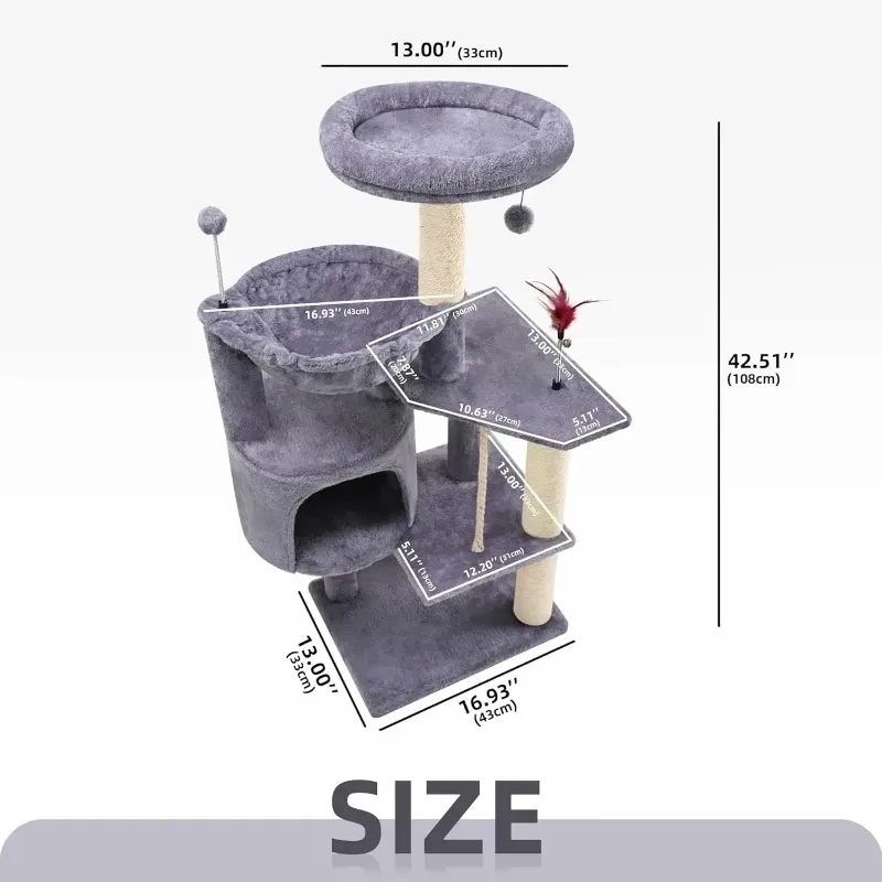 42.5'' Cat Tree for Indor Cats, Multifunctional Cat Tower Scratching Posts and Hammock with Cozy Condo Grey Perches
42.5'' Cat Tree for Indor Cats, Multifunctional Cat Tower Scratching Posts and Hammock with Cozy Condo Grey Perches