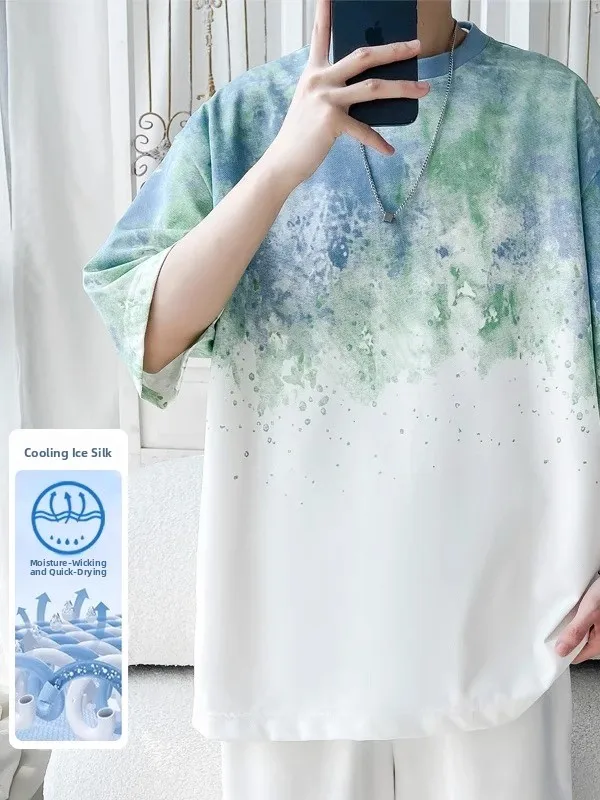 Loose Fit Men's T-irt Ice Silk ort Sve Dyed Ice Silk round Ne Qui Dry Summer Faionable Trendy Large Size Top
Loose Fit Men's T-irt Ice Silk ort Sve Dyed Ice Silk round Ne Qui Dry Summer Faionable Trendy Large Size Top