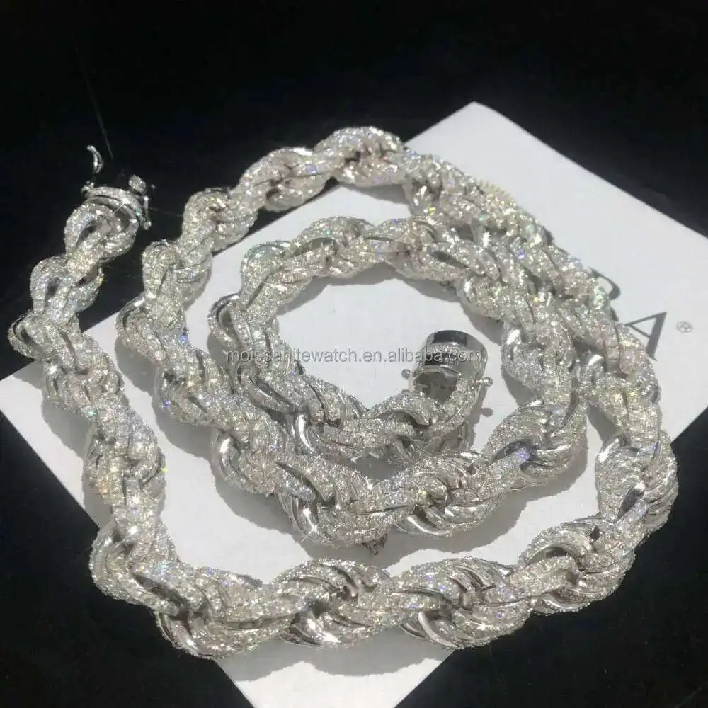 Full Iced Out Hip Hop Jewelry Moissanite Rope Chain Necklace Sterling Silver 7mm 8mm 9mm 11mm 12mm Twisted Diamond Rope Chain
Full Iced Out Hip Hop Jewelry Moissanite Rope Chain Necklace Sterling Silver 7mm 8mm 9mm 11mm 12mm Twisted Diamond Rope Chain