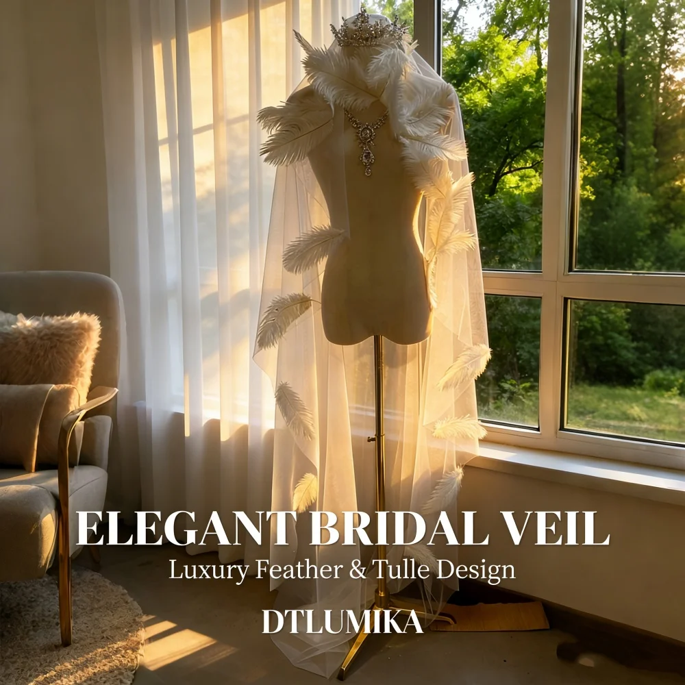 Ivory 3D Feather Bridal Veil Single Tier Sheer Tulle Chapel Veil with Ostrich Feather Appliqué for Church Wedding Ethereal
Ivory 3D Feather Bridal Veil Single Tier Sheer Tulle Chapel Veil with Ostrich Feather Appliqué for Church Wedding Ethereal