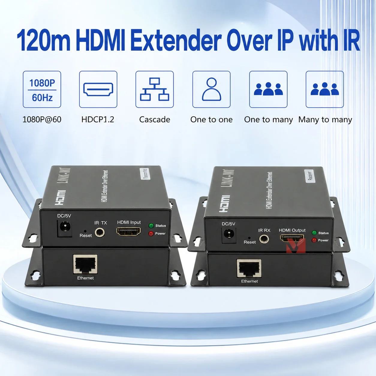 HDMI Extender 120m over IP UTP Cat5e/6 1080P Video Extender for Control Centers Many-to-Many Connection
HDMI Extender 120m over IP UTP Cat5e/6 1080P Video Extender for Control Centers Many-to-Many Connection