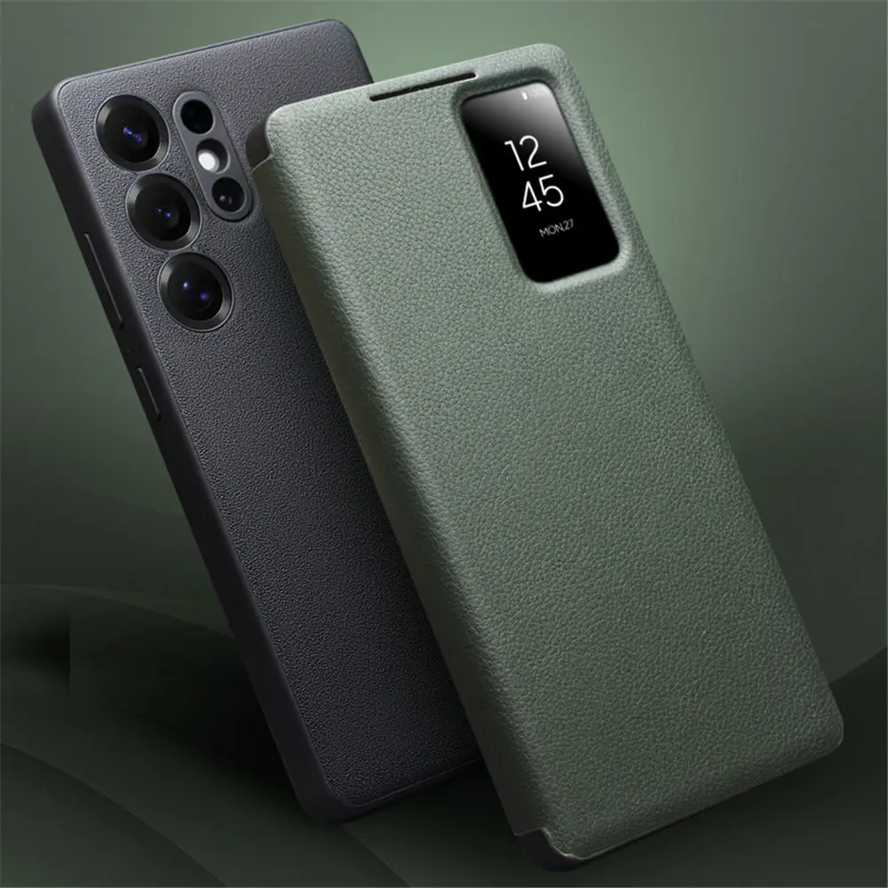 Premium Natural Cowhide Leather Window View Case for Samsung Galaxy S25 Ultra Card Pocket Cover
Premium Natural Cowhide Leather Window View Case for Samsung Galaxy S25 Ultra Card Pocket Cover