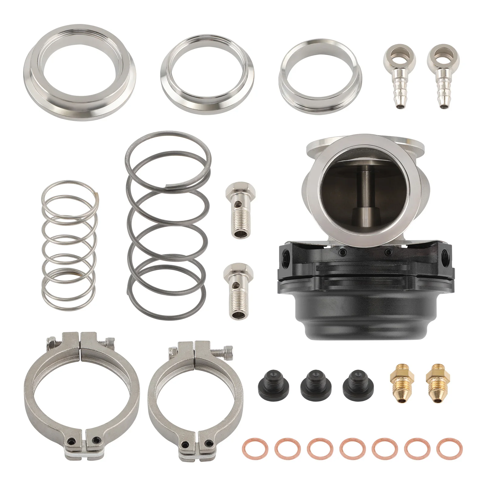 Universal 44mm External Wastegate w/ V-Band Flanges & Dump Ring & Spring Kit
Universal 44mm External Wastegate w/ V-Band Flanges & Dump Ring & Spring Kit