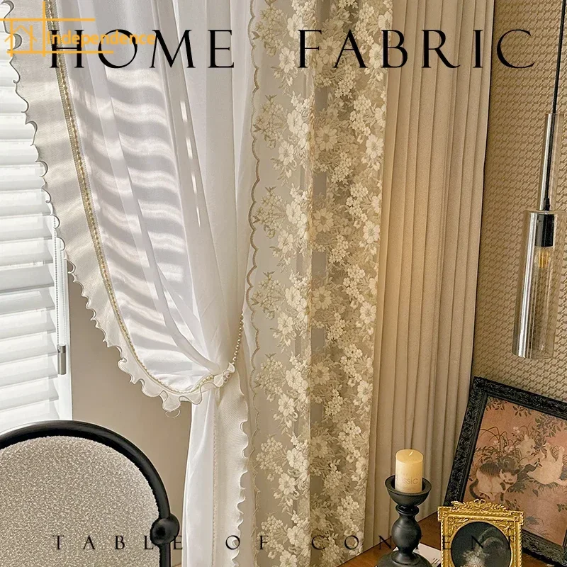 French Romantic Lace Embroidery Lace Cream Color Splicing Curtains for Living Room Bedroom Window Screens Customization
French Romantic Lace Embroidery Lace Cream Color Splicing Curtains for Living Room Bedroom Window Screens Customization