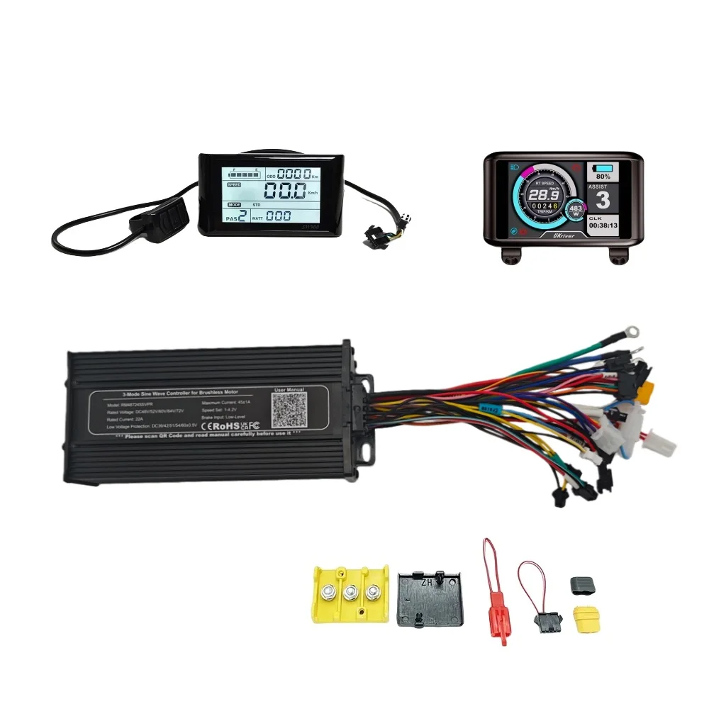 Ebike 45A 36V 48V 52V 1500W 3-mode Sine Wave Controller with Colorful LCD Display for Electric Bicycle
Ebike 45A 36V 48V 52V 1500W 3-mode Sine Wave Controller with Colorful LCD Display for Electric Bicycle