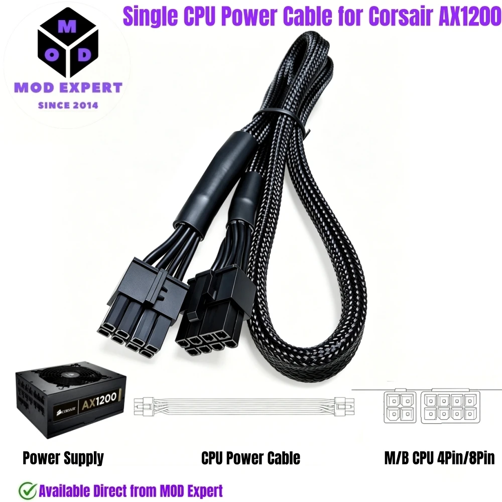 EPS/ATX12V 4+4Pin 8Pin Sleeved Net Wire, Single CPU 4+4 Power Cable for Corsair AX1200 1200W Gold Modular Power, 60CM/23.62inch
EPS/ATX12V 4+4Pin 8Pin Sleeved Net Wire, Single CPU 4+4 Power Cable for Corsair AX1200 1200W Gold Modular Power, 60CM/23.62inch