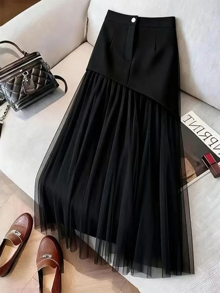 Elegant Black Asymmetrical Skirt High Waist Mesh Splicing A-Line Women's Fashionable Luxury Half-length Skirts
Elegant Black Asymmetrical Skirt High Waist Mesh Splicing A-Line Women's Fashionable Luxury Half-length Skirts