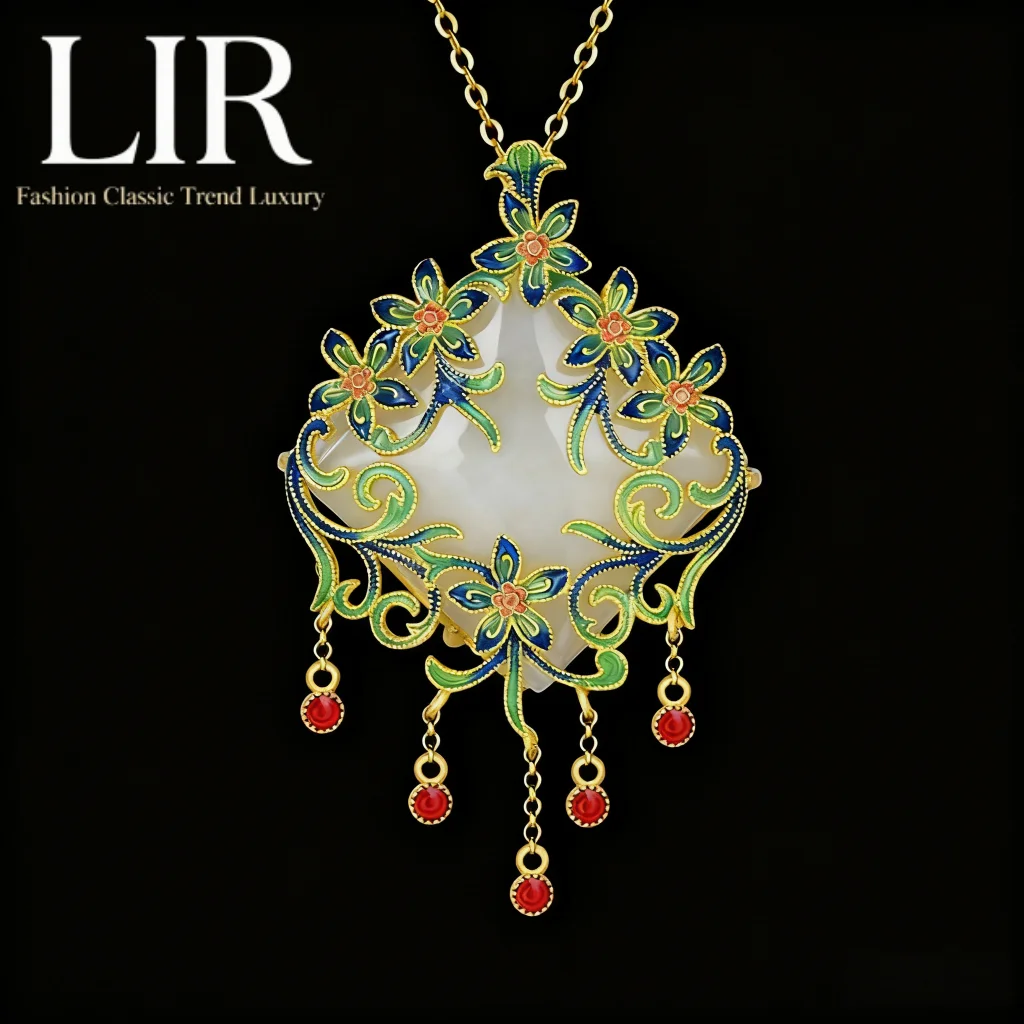 LIR Women's Necklace: Natural Hetian Jade "Orchid Fragrance" Tassel Hollow Enamel Pendant | Fine Jewelry with Jade Cert
LIR Women's Necklace: Natural Hetian Jade "Orchid Fragrance" Tassel Hollow Enamel Pendant | Fine Jewelry with Jade Cert
