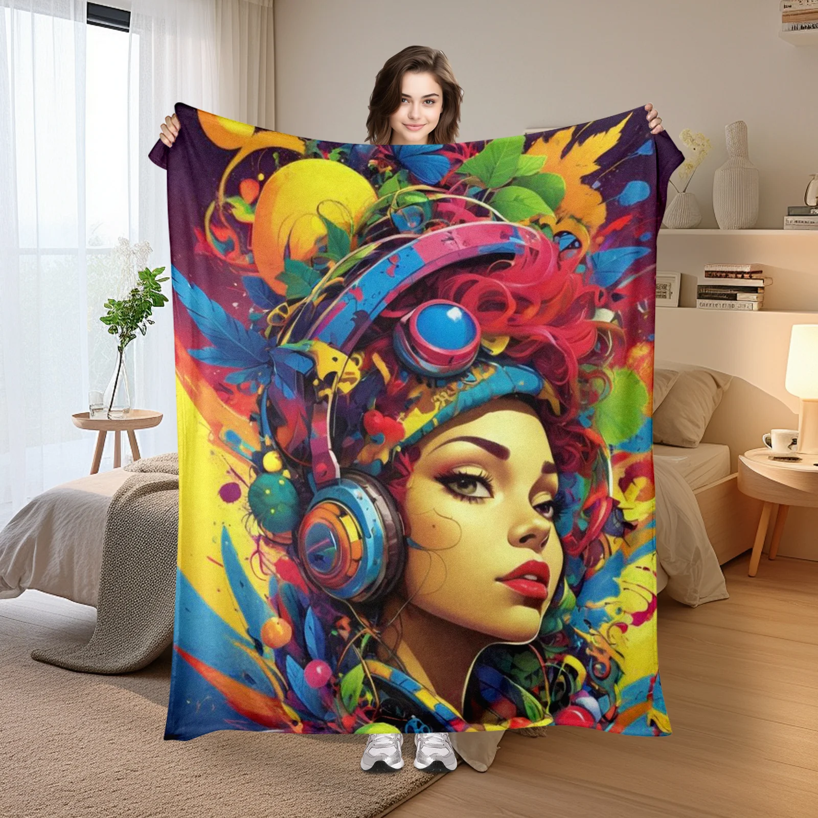 Colorful Circular Leaf And Headphone Design Vibrant Throw Blanket For A Fresh And Artistic Home Decor Style
Colorful Circular Leaf And Headphone Design Vibrant Throw Blanket For A Fresh And Artistic Home Decor Style