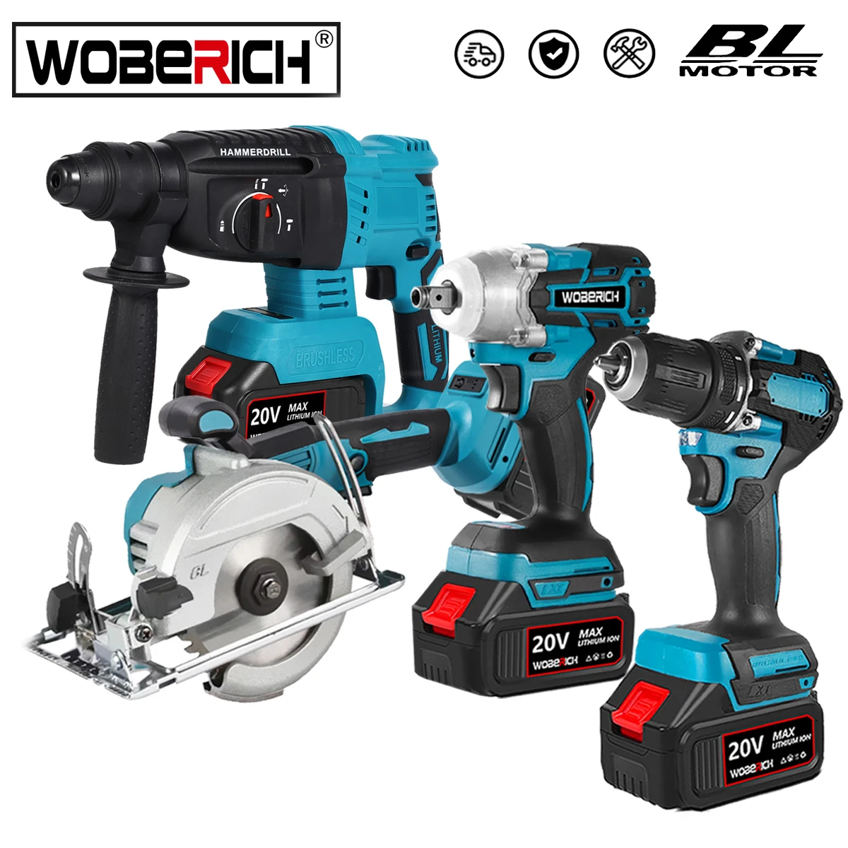 WOBERICH Brushless 125MM Electric Angle Grinder Cordless Impact Wrench Impact Drill Screwdriver Combo Kit Power Tool Sets
WOBERICH Brushless 125MM Electric Angle Grinder Cordless Impact Wrench Impact Drill Screwdriver Combo Kit Power Tool Sets