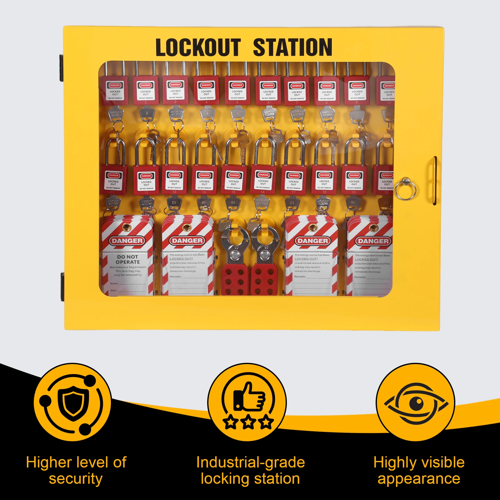 Portable Steel Group Safety Lockout Box Kits with 20 Safety Padlocks 6 Hasps 60 Tags Hanging Steel Plate Management Station Tago
Portable Steel Group Safety Lockout Box Kits with 20 Safety Padlocks 6 Hasps 60 Tags Hanging Steel Plate Management Station Tago