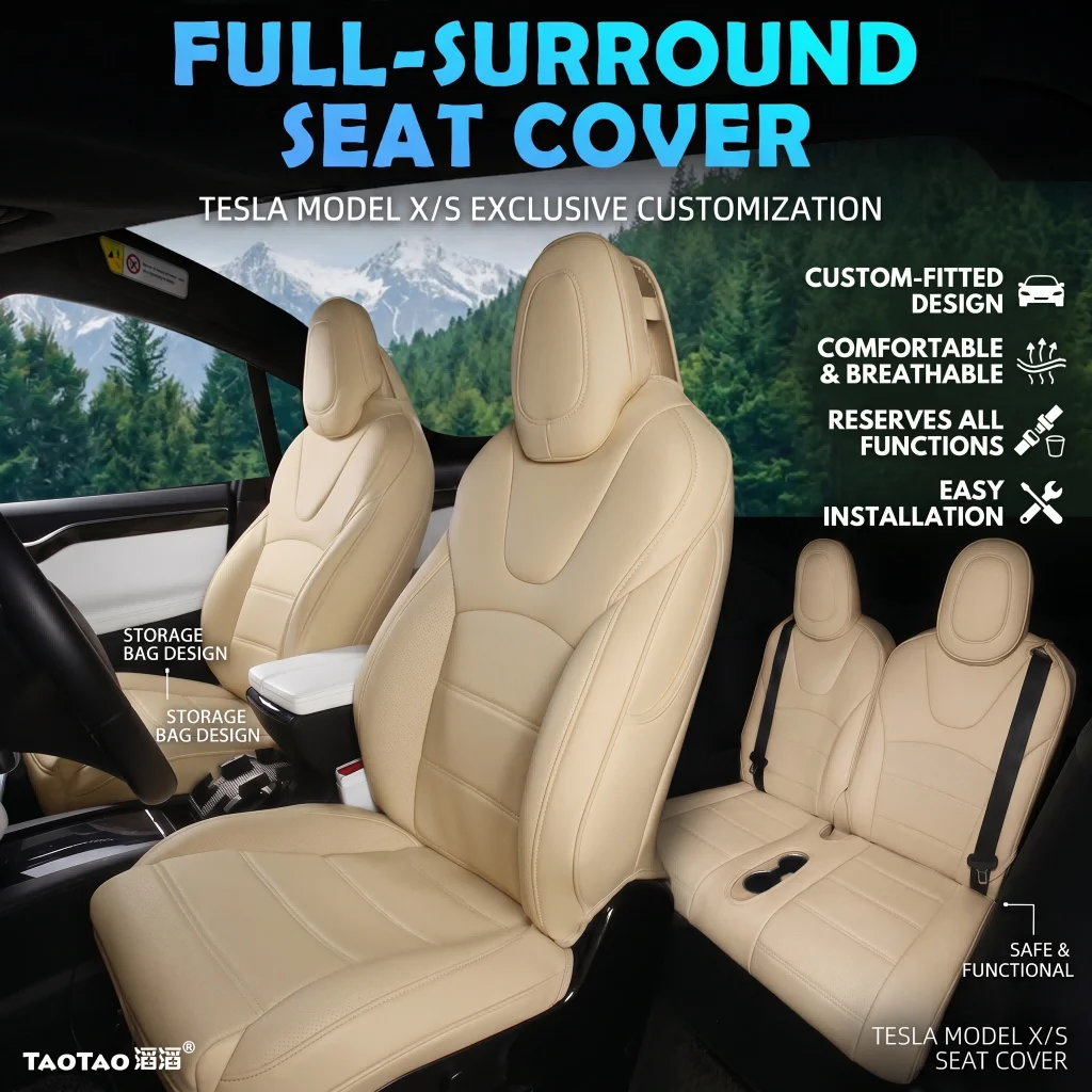 360° Full Cover Leather Seat Covers for Tesla Model X S 5/6/7 Seaters, Custom Fit Car Cushion, High Quality Car Accessories
360° Full Cover Leather Seat Covers for Tesla Model X S 5/6/7 Seaters, Custom Fit Car Cushion, High Quality Car Accessories
