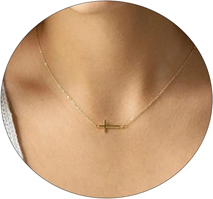 VIROMY Gold Cross Necklace for Women 14K Gold Plated Cute Sidways Cross Pendant Choker Necklaces
VIROMY Gold Cross Necklace for Women 14K Gold Plated Cute Sidways Cross Pendant Choker Necklaces