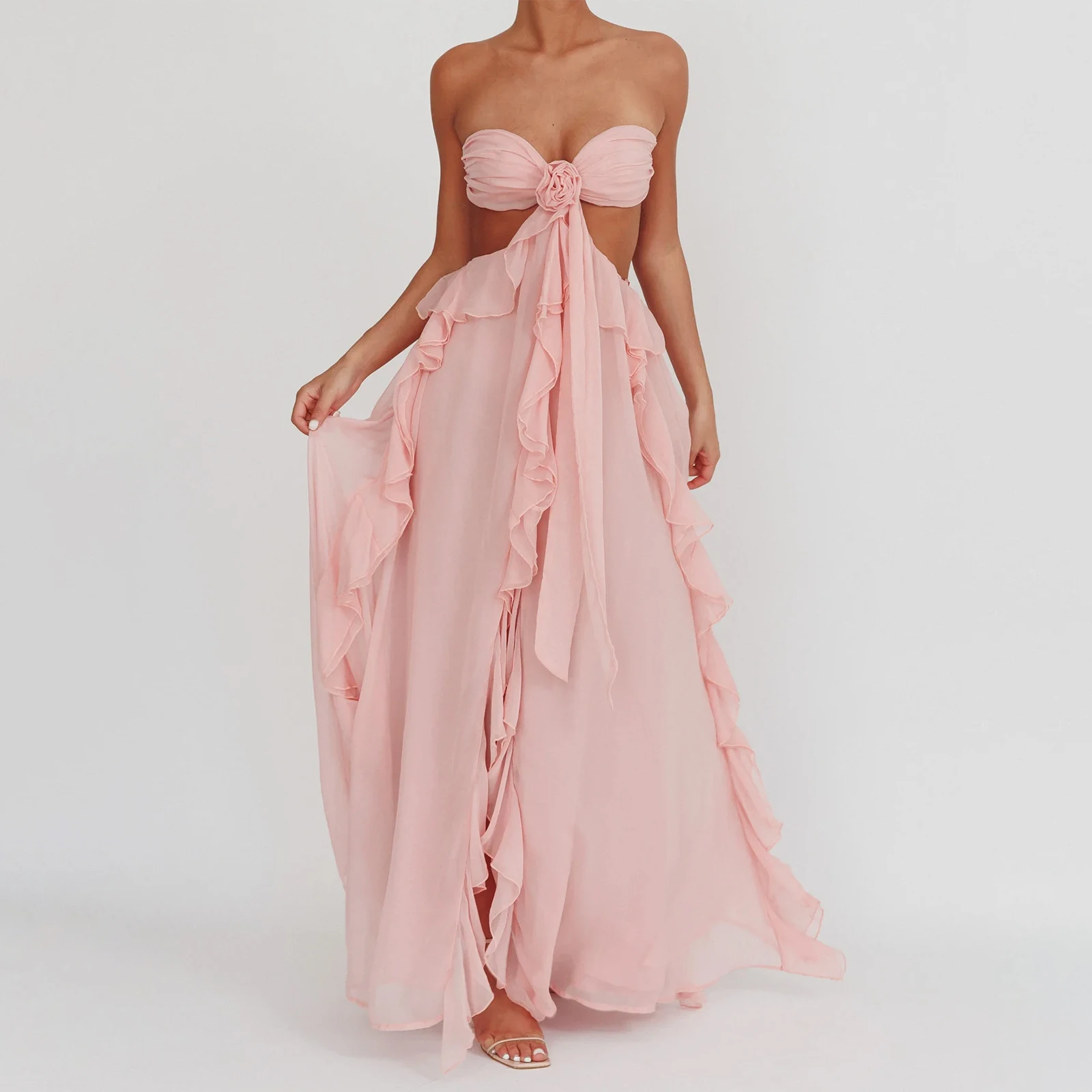 Women's Solid Color Backless Cutout Ball Gown Dress Sleeveless Tie Back Ruffle Summer Party Club Long Dresses
Women's Solid Color Backless Cutout Ball Gown Dress Sleeveless Tie Back Ruffle Summer Party Club Long Dresses