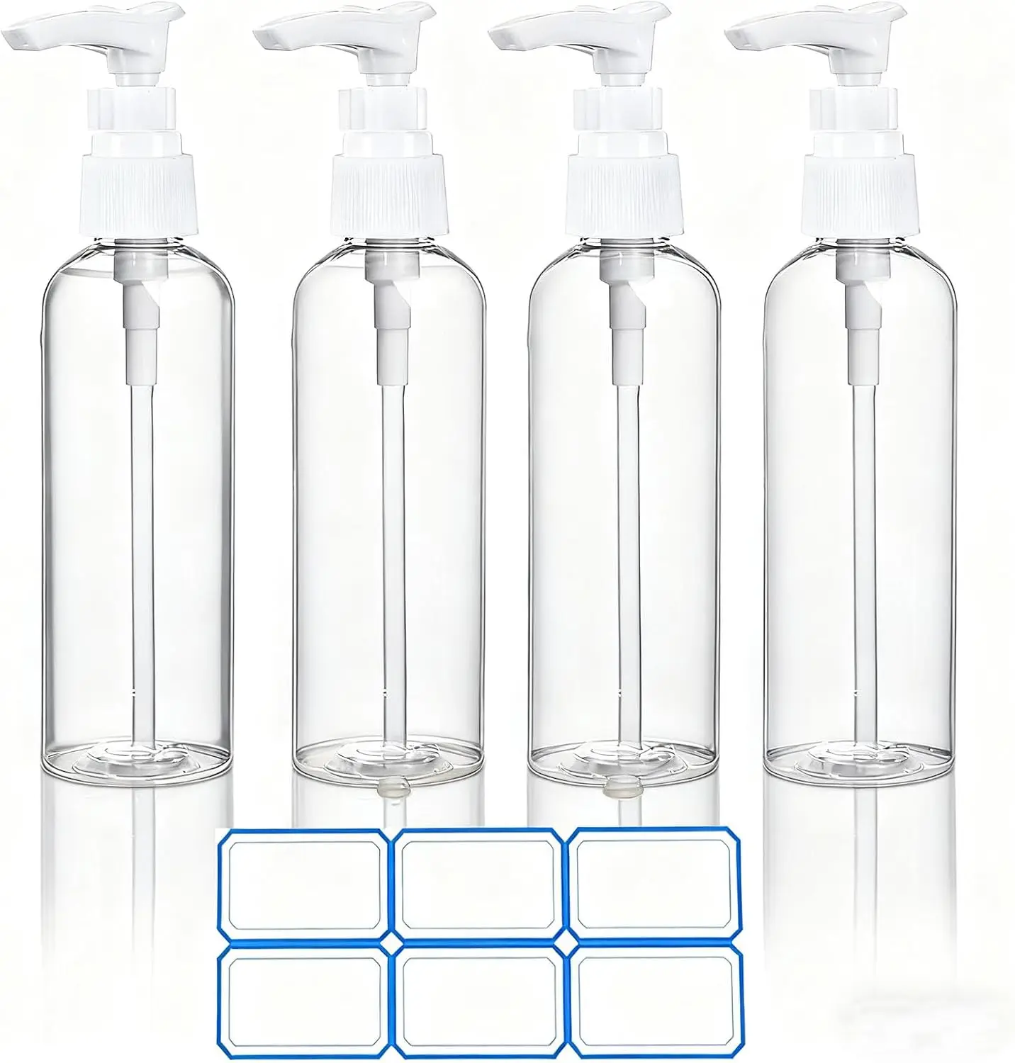TSA Approved Travel Pump Bottles 4 Pack 3.4 oz Leak Proof Clear Toiletries with Labels for Shampoo, Lotion
TSA Approved Travel Pump Bottles 4 Pack 3.4 oz Leak Proof Clear Toiletries with Labels for Shampoo, Lotion
