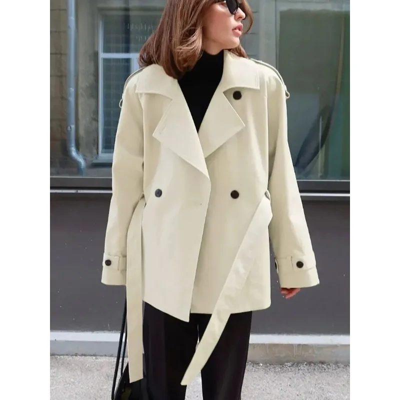 Lady Long Sleeve Belt Button Lace Up Cropped Trench Coat Casual New Fall Daily Wear Women Solid Lapel Single Breast Short Jacket
Lady Long Sleeve Belt Button Lace Up Cropped Trench Coat Casual New Fall Daily Wear Women Solid Lapel Single Breast Short Jacket
