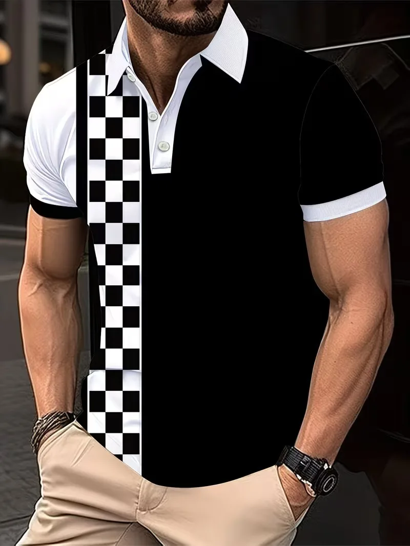 New Fashion Men's Lapel Polo Shirt checkerboard Printed Design Comfortable Loose daily Tee Round Neck Streetwear T Shirt for Man
New Fashion Men's Lapel Polo Shirt checkerboard Printed Design Comfortable Loose daily Tee Round Neck Streetwear T Shirt for Man