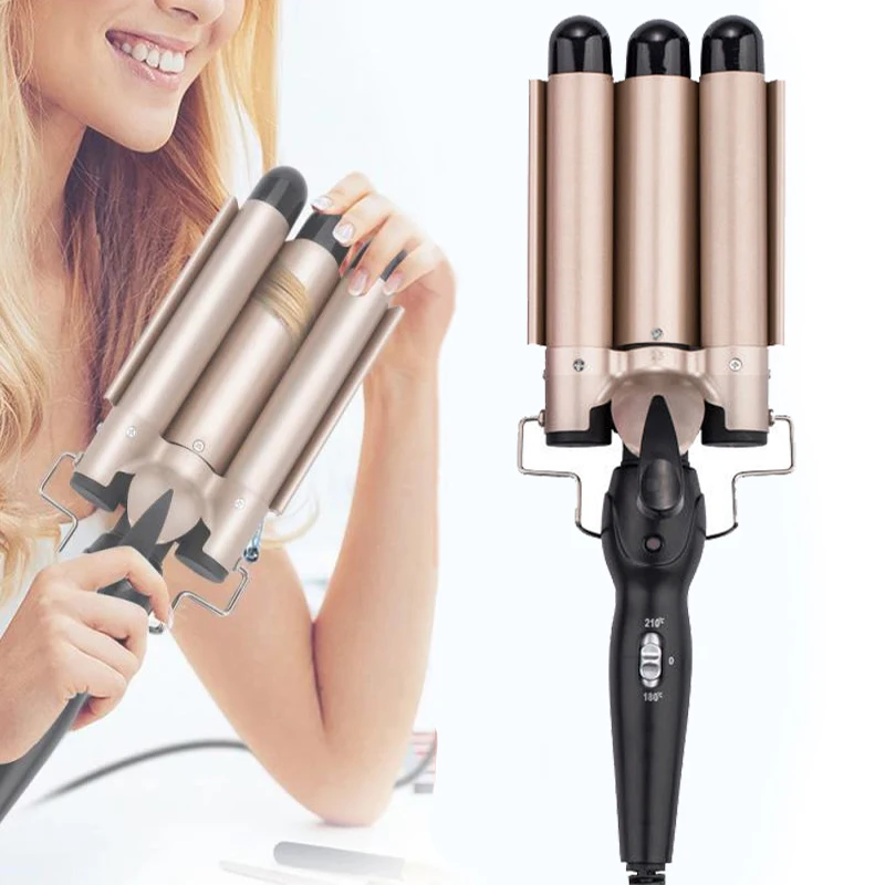 3 Barrel Curling Iron Professional Golden Curler Iron Ceramic Fast Heating Three Tube Iron Wave Shaped Tool Hairstyle Stick
3 Barrel Curling Iron Professional Golden Curler Iron Ceramic Fast Heating Three Tube Iron Wave Shaped Tool Hairstyle Stick