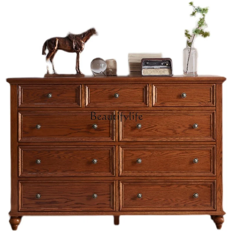 American retro solid wood bedroom bedside storage cabinet against the wall
American retro solid wood bedroom bedside storage cabinet against the wall