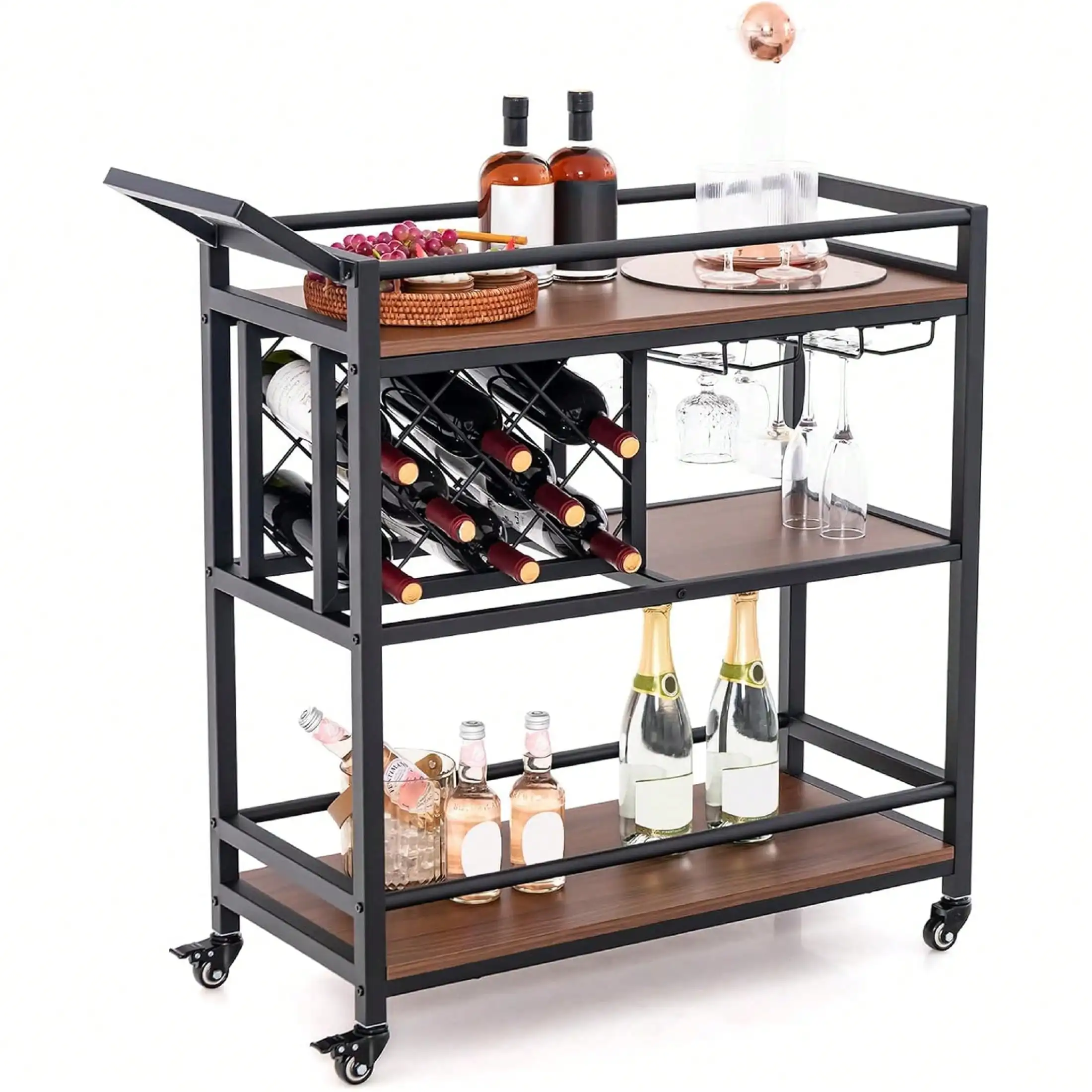 Industrial 3-Tier Bar Cart, Mobile Kitchen Serving Cart With Wine Rack And Glass Holder, Rolling Serving Cart On Wheels For Home, Kitchen, Dining Room, Living Room (Walnut & Black)
Industrial 3-Tier Bar Cart, Mobile Kitchen Serving Cart With Wine Rack And Glass Holder, Rolling Serving Cart On Wheels For Home, Kitchen, Dining Room, Living Room (Walnut & Black)