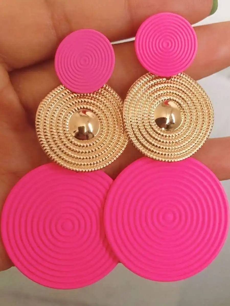 Womens Pink And Gold Tone Round Spiral Disc Drop Earrings For Daily Wear
Womens Pink And Gold Tone Round Spiral Disc Drop Earrings For Daily Wear