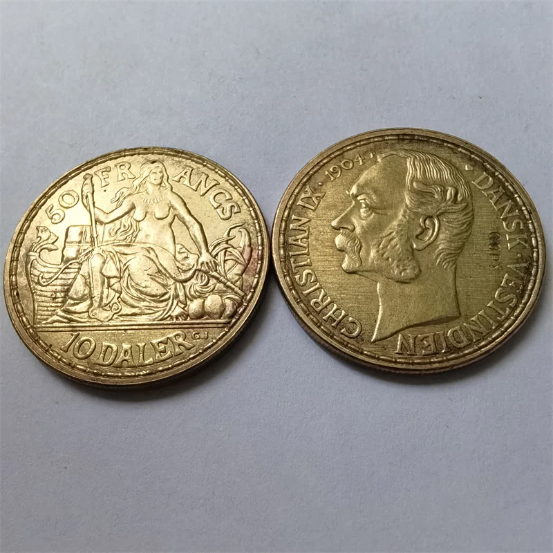 1904 Danish West Indies 10 Daler/50 Francs-Christian IX Gold Coin Copy 28mm
1904 Danish West Indies 10 Daler/50 Francs-Christian IX Gold Coin Copy 28mm