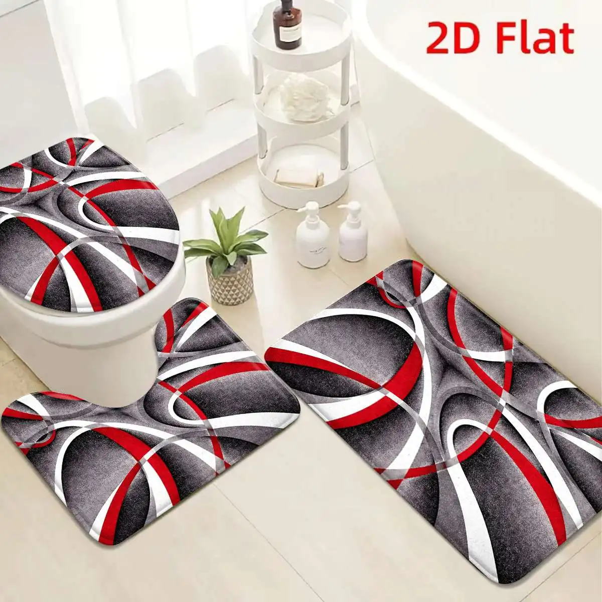 3Pcs Gray Red White Swirl Bath Mat Non Slip Absorbent Toilet Rug with Lid Cover for Bathroom Washable Flannel Base
3Pcs Gray Red White Swirl Bath Mat Non Slip Absorbent Toilet Rug with Lid Cover for Bathroom Washable Flannel Base